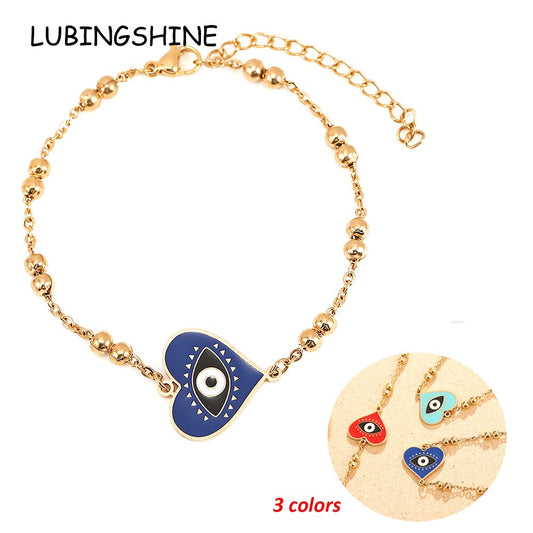 Stainless Steel Oil Drip Evil Eye Pendant Bracelet for Women Men Steel Titanium Minimalist Bangle Anklet Jewelry Wholesale