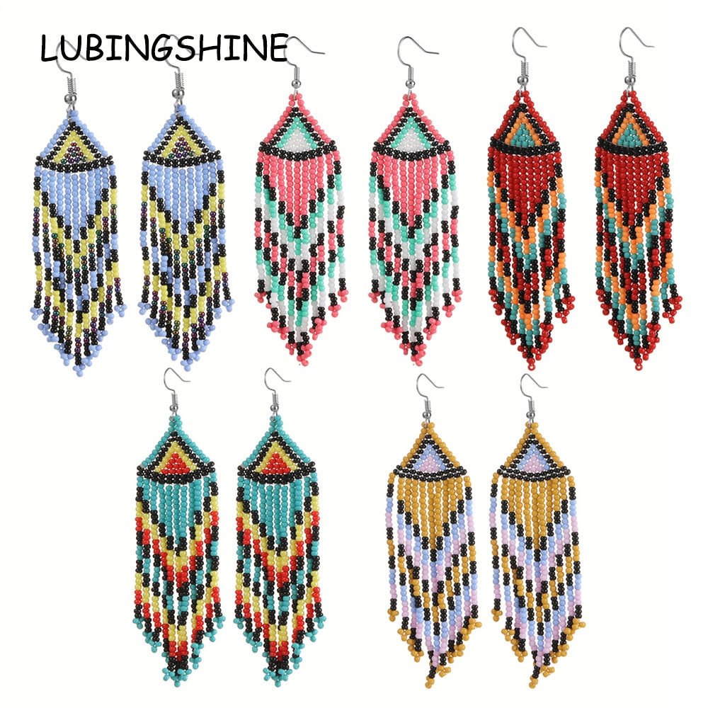 Bohemian Long Tassel Rainbow Color Seed Beads Dangle Earrings Handmade Drop Earrings for Women Fashion Party Jewelry Brincos