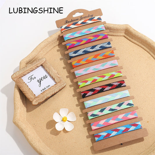 12pcs/lot Summer Surf Vacation Anklet Adjustable Braided Rope Bracelet Sea Wave Waterproof Bracelet for Women Wide Cuff Jewelry