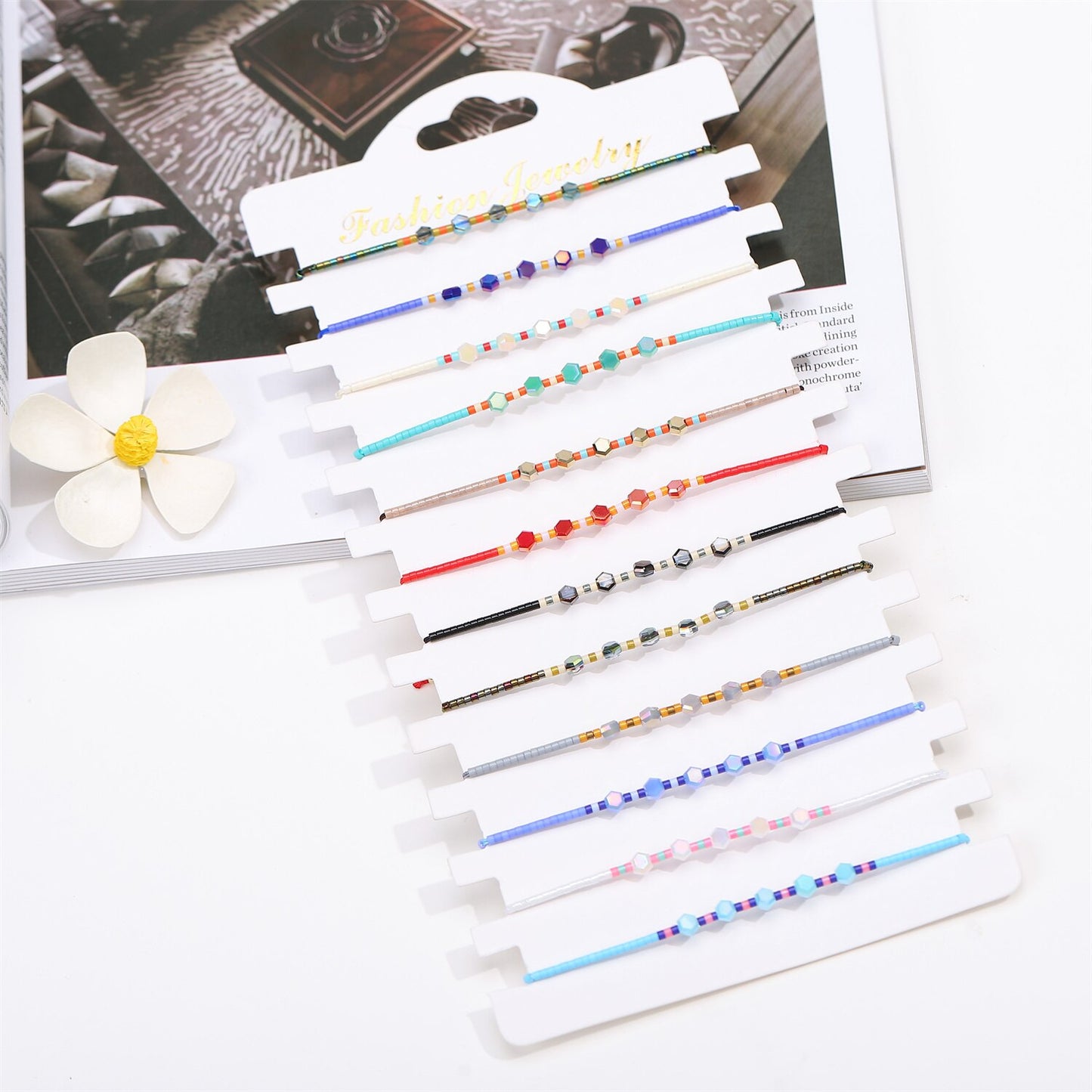 12pcs/Sets Colorful Crystal Beads Braided Bracelets for Women Child Adjustable Charms Rope Chain Anklets Girl Jewelry Wholesale