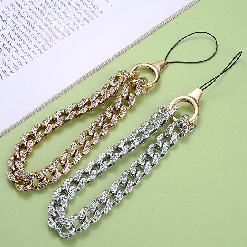 Punk Lobster Clasp Thick Wrap Metal Chain Mobile Phone Chain Anti-lost Handmade Acrylic Cord Lanyard for Women Girls