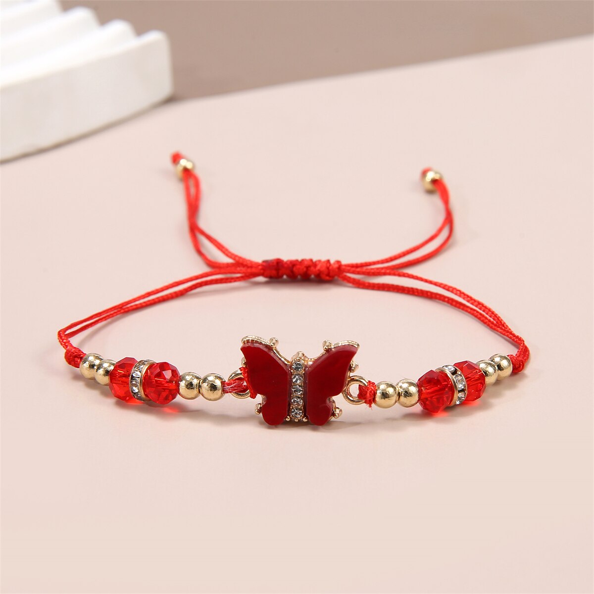 Bohemia Butterfly Crystal Woven Bracelet Set Colorful Rhinestone Adjustable Rope Ankle Bracelets for Women Jewelry