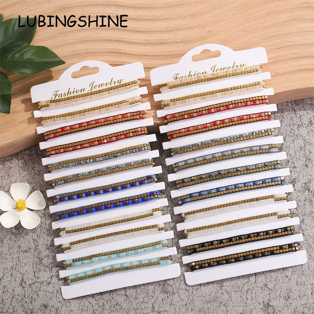 Boho 12pcs/lot Seed Beads Braided Bracelets for Women Adjustable Rope Chain Anklets Beach Handmade Wide Wristband Cuff Jewelry
