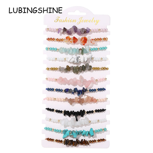 12pcs/lot Natural Stone 7 Chakra Bracelets for Women Reiki Healing Crystal Bracelet Tiger Eye Lapis Lazuli Chip Gravel Jewelry