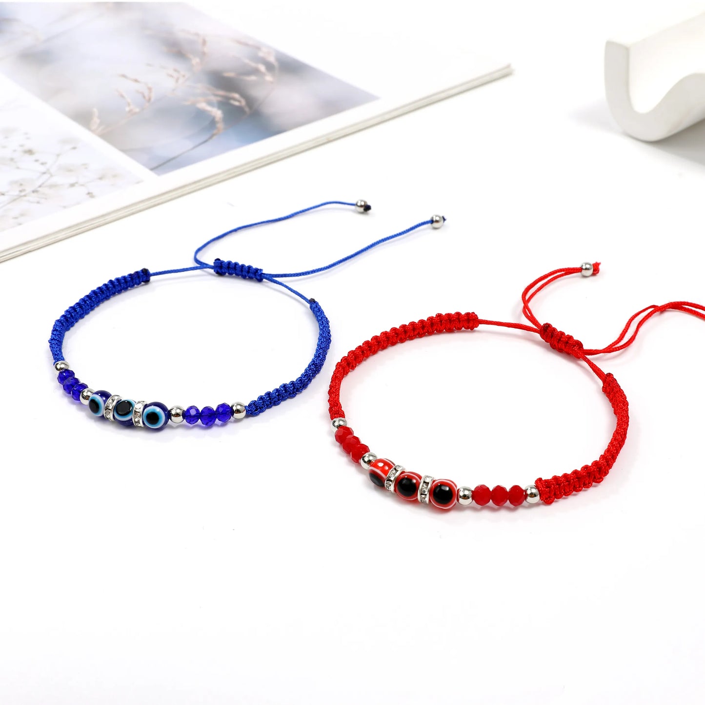 Boho 12pcs Handmade Thick Lucky Red Rope Braided Bracelet Evil Eye Bead Chain Adjustable Bracelets for Women Men