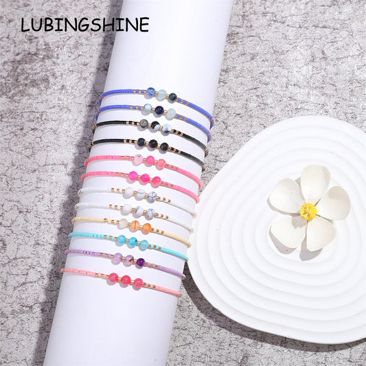 12pcs/lot Natural Stone Bracelet Crystal Seed Bead Couple Braided Adjustable Rope Chain Bracelets for Women Friendship Jewelry