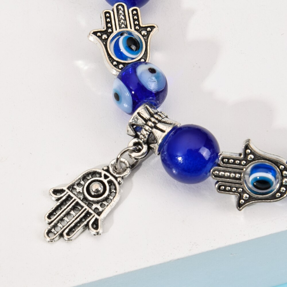Turkish Evil Eye Charms Bracelet Fatima Hand Beaded Bracelets for Women Men Boys&girls Yoga Amulet Jewelry Bring You Good Luck