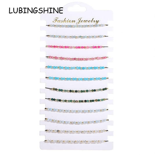 12pcs/lot Colorful Crystal Beads Charms Bracelets for Women Men Adjustable Charms Rope Chain Anklets Girl Jewelry