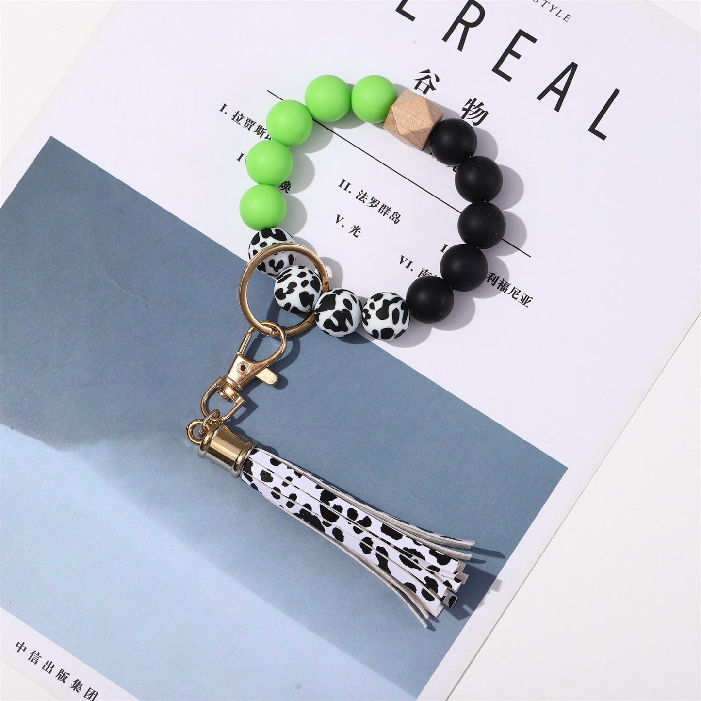 Trendy Silicone Beads Bracelets Bangles with Key Chain Candy Color Large Wristband Cuffs Beaded Bangle for Women