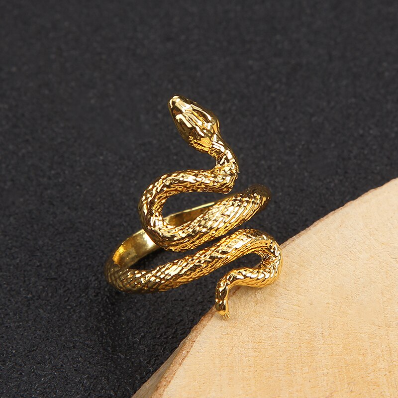Retro Punk Snake Ring for Women Men Snake-Shaped Plated Gold Color Open Adjustable Exaggerated Ring Trendy Jewelry Gift