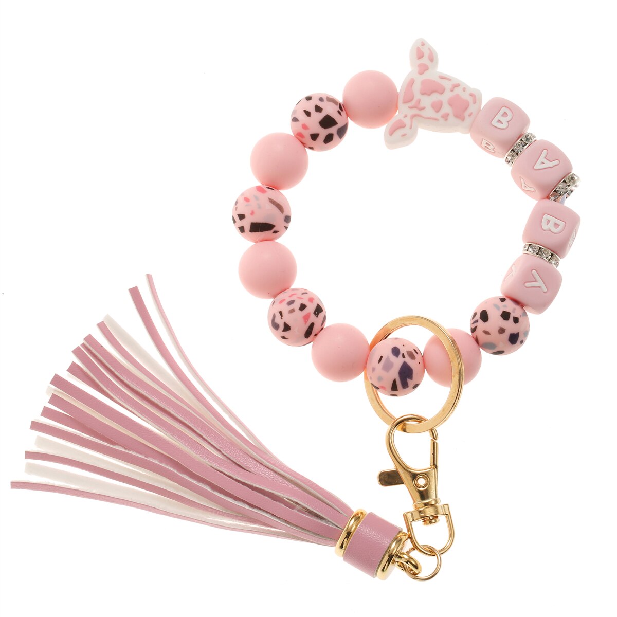 Silicone Bead Keychain Bracelet for Car Keys Women Leopard Keyring Bangle Wristlet Cuff Jewelry Gift