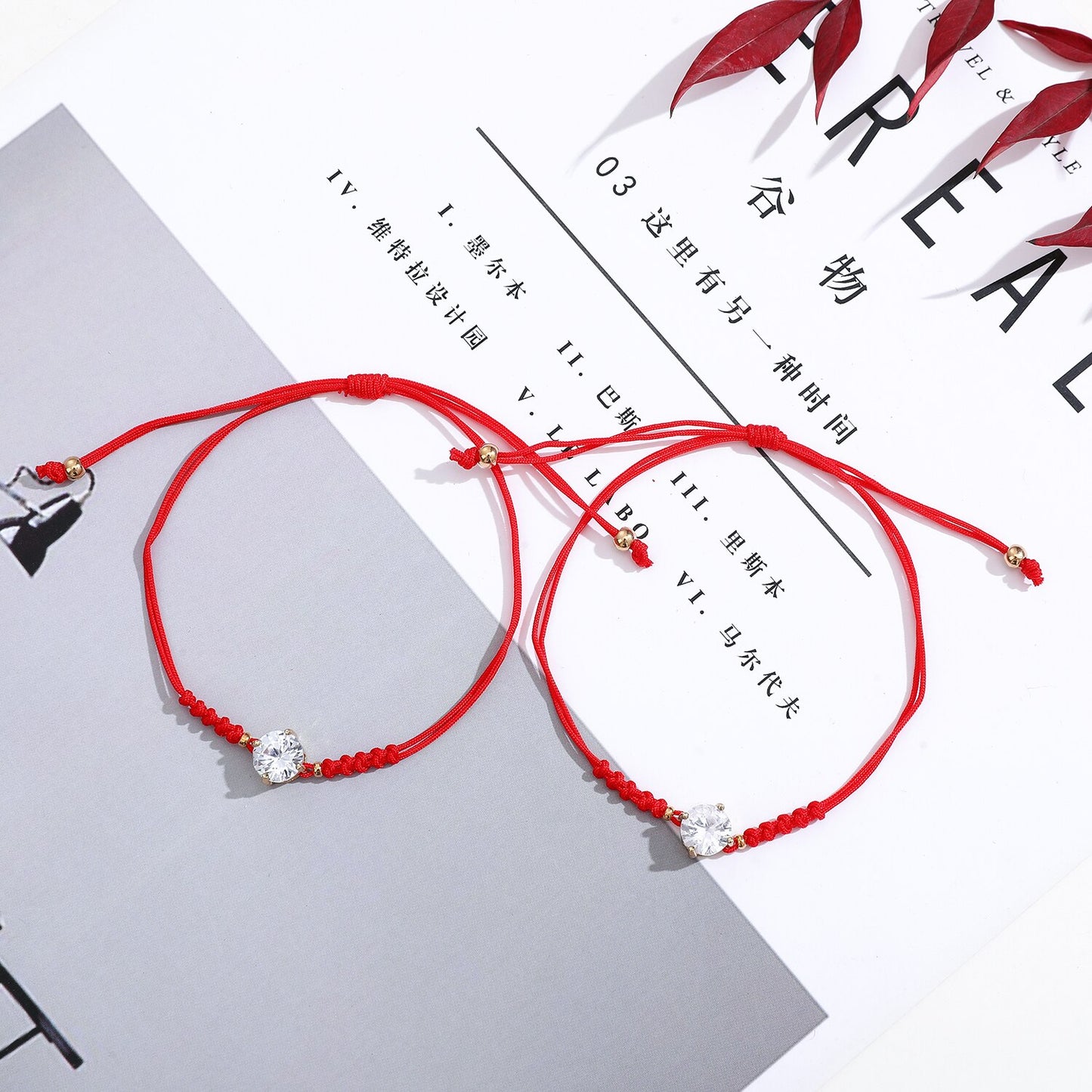 12Pcs Shiny Zircon Crystal Bracelets for Women Red String Good Luck Blessing Adjustable Charm Bracelet Jewelry Gift Wholesale