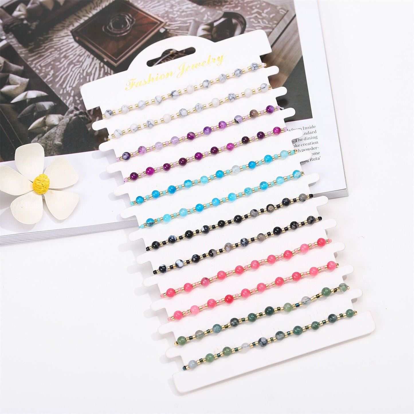 12pcs Natural Stone Bead Charm Bracelets for Women Adjustable Chain Bracelet Anklet Wristband Girl Jewelry Pulsera Wholesale