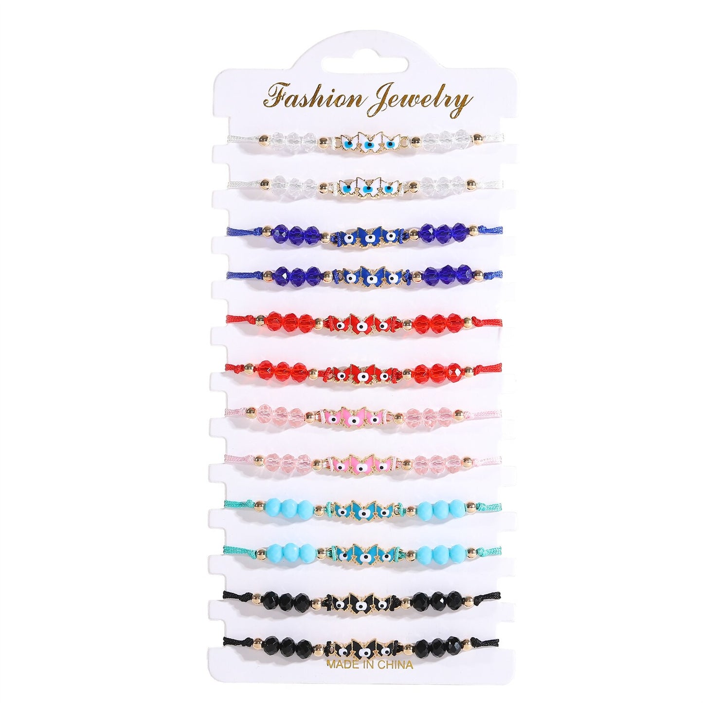Boho 12pcs/lot Crystal Bead Butterfly Charms Braided Bracelet for Women Child Adjustable Evil Eye Rope Chain Anklet Jewelry
