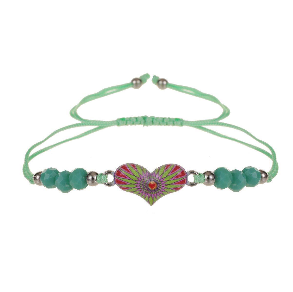 Enamel Charms Elastic Heart Pendant Bracelet for Women Adjustable Braided Rope Chain Crystal Bead Wristband Bracelet Jewelry