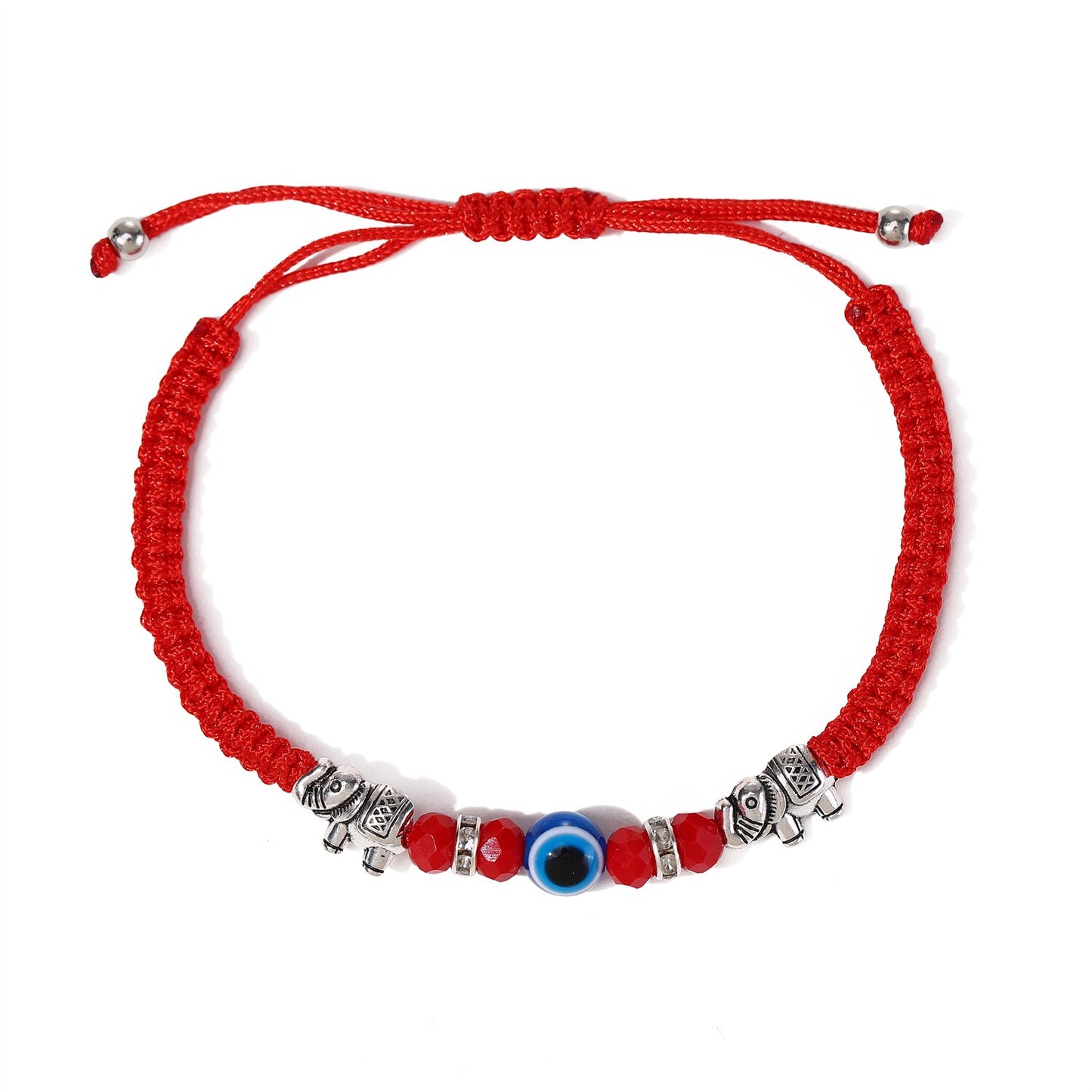 12pcs Handmade Thick Lucky Red Rope Braided Bracelet Evil Eye Bead Elephant Pendant Adjustable Bracelets for Women Men