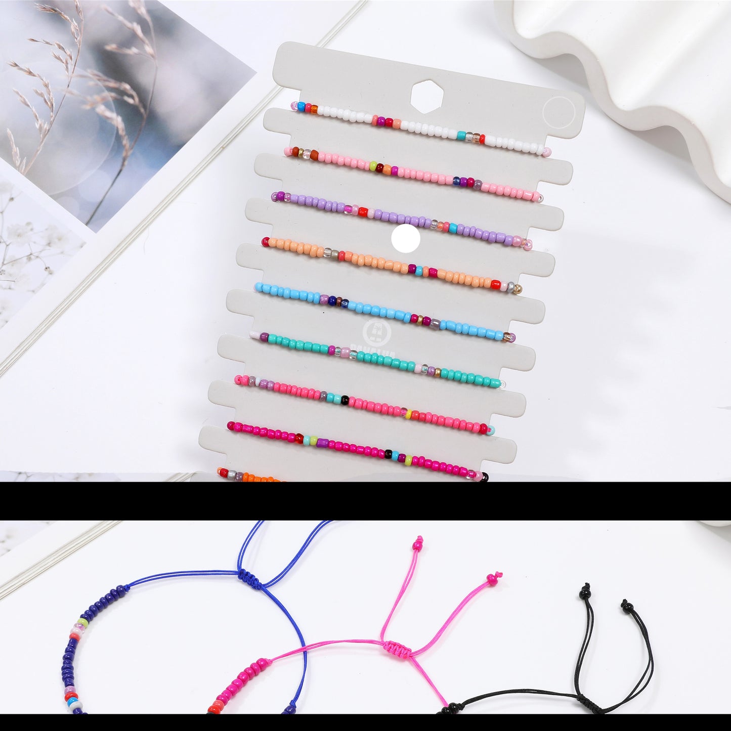 12pcs/lot Colorful Seeds Bead Bracelet for Women Men Adjustable Size Hand-woven Rope Chain Acrylic Bead Anklets