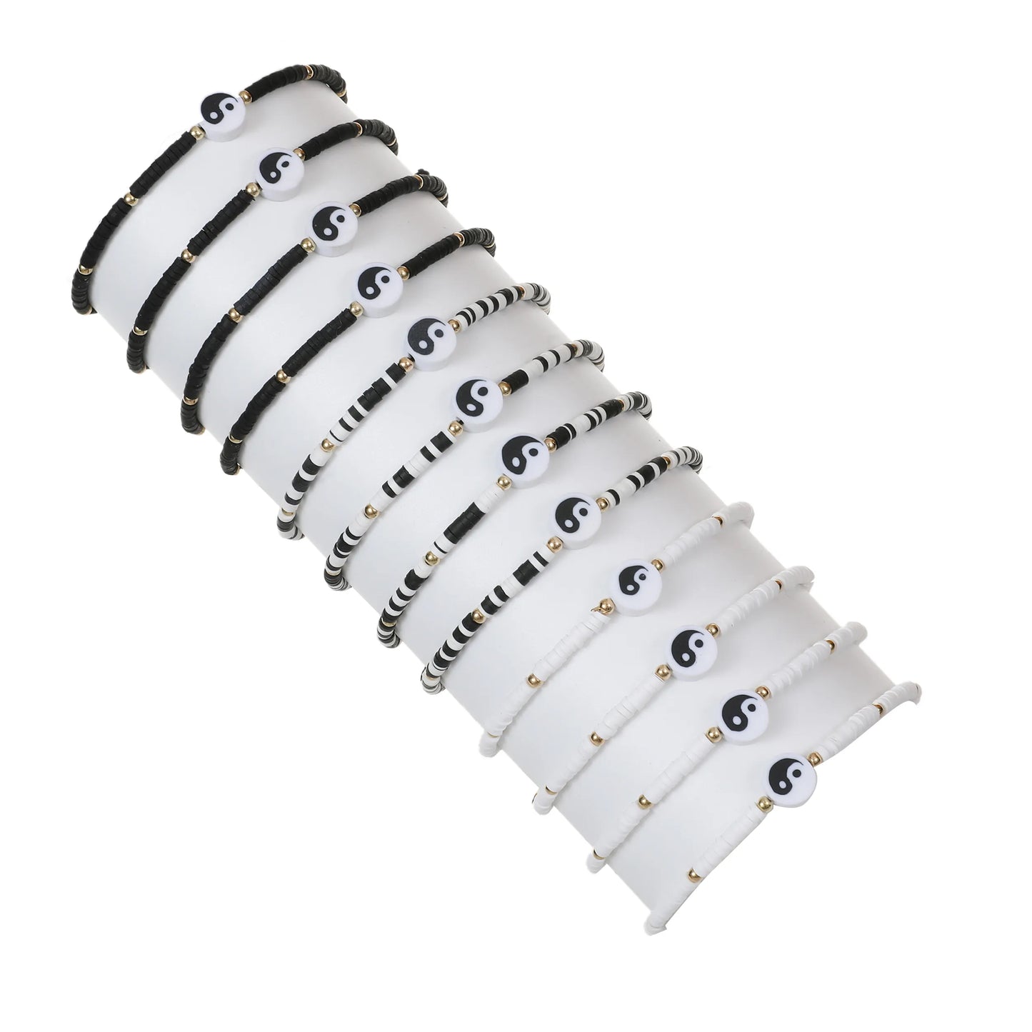 12pcs Black/White Tai Chi Yin Yang Pendant Bracelets for Women Men Traditional Style Handwoven Bracelet Friendship Gift
