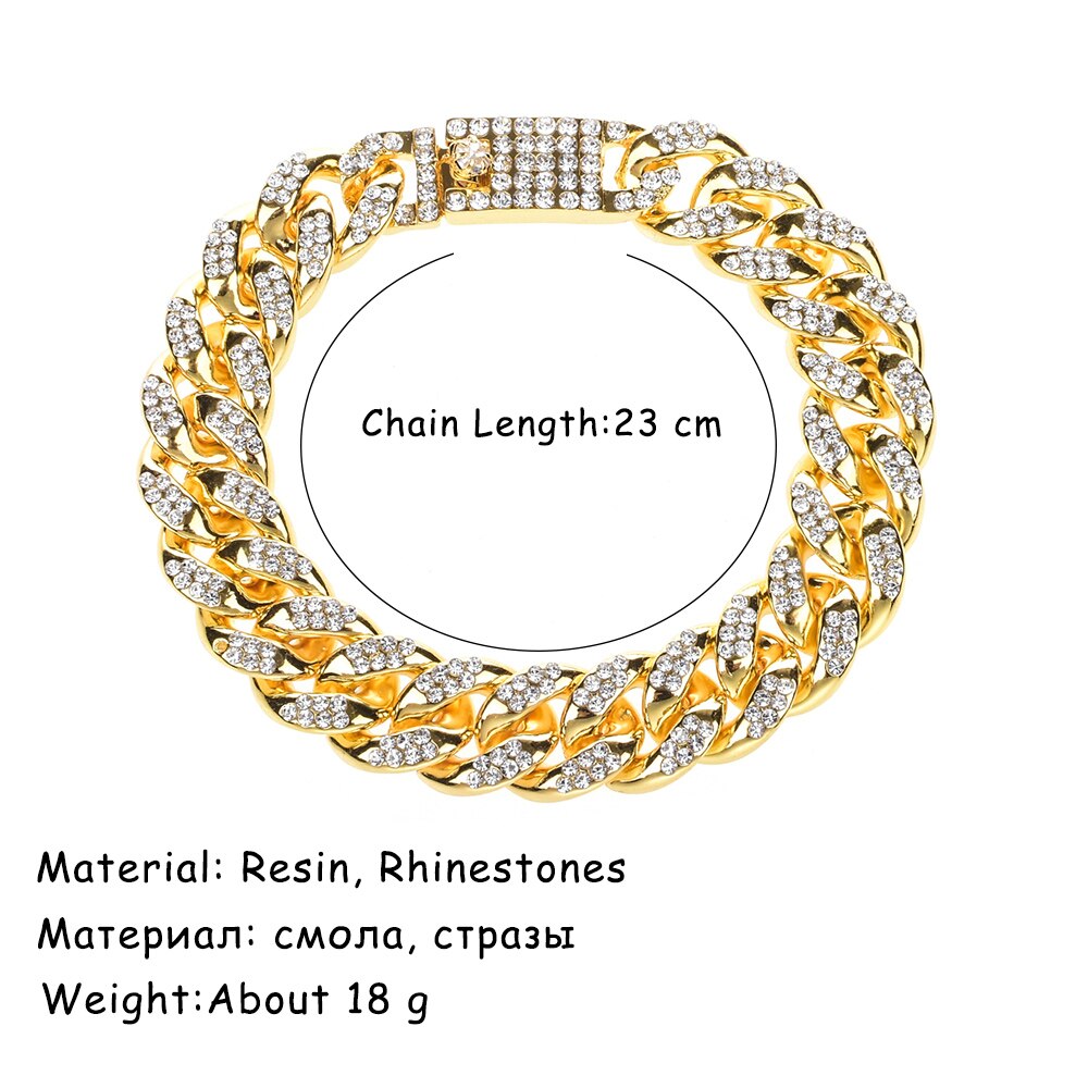 Hip Hop  Men Women Gold Silver Color Rhinestone Bracelet Bangles Resin Miami Cuban Link Chain Bracelets Wristband Punk Jewelry