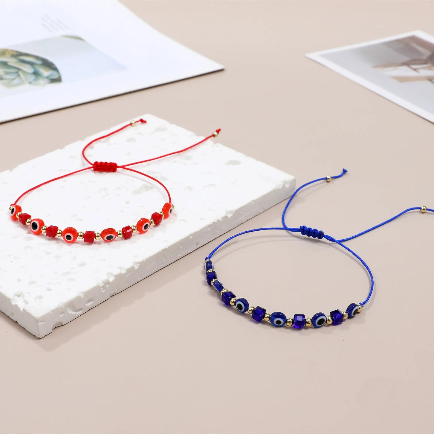 12pcs Colorful Evil Eye Beads Bracelet Handmade Prayer Bangles Adjustable Anklets Wrist Jewelry Gift for Friend Wholesale
