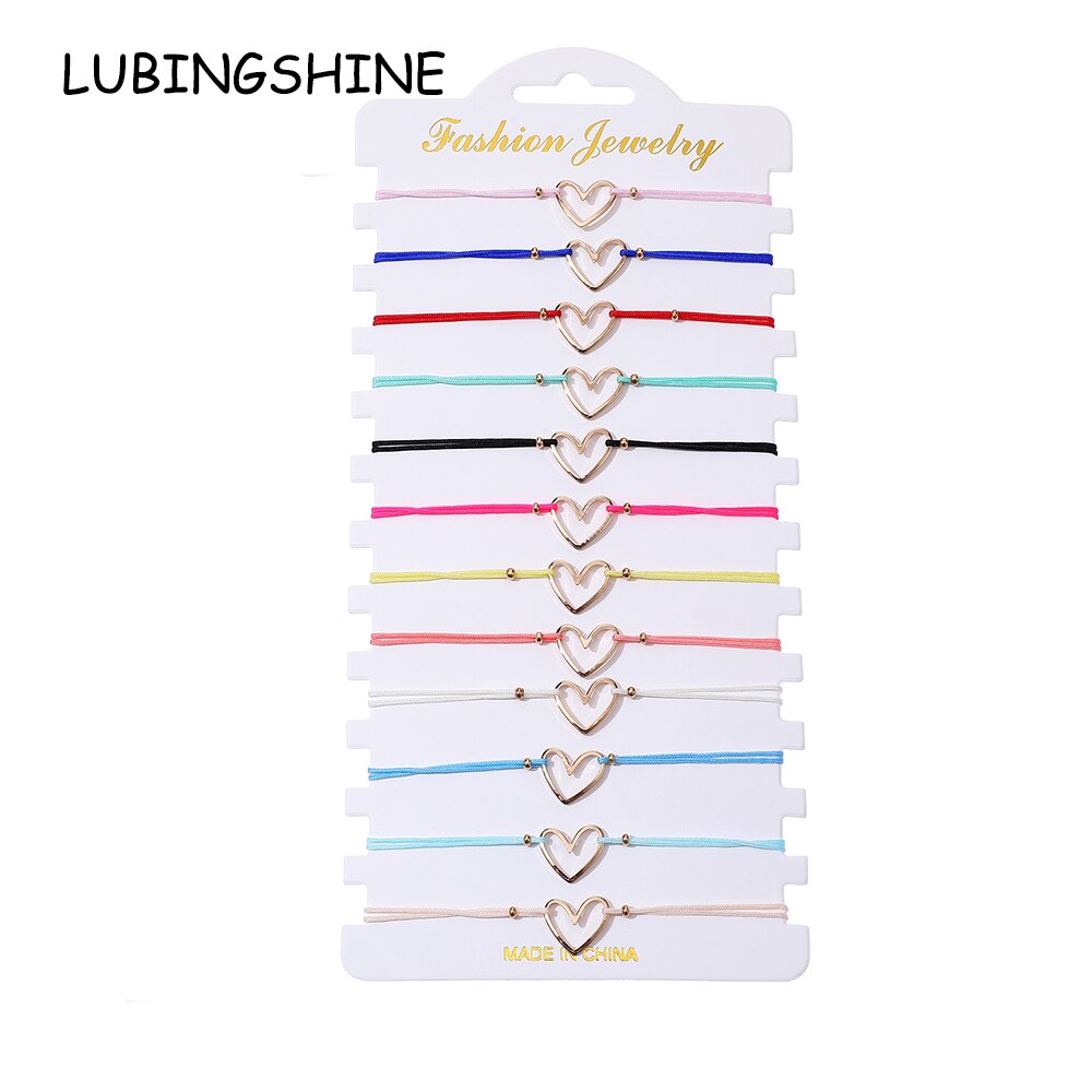 12pcs/Lot Minimalist Heart Pendant Charms Bracelets Knitted Adjustable Rope Chain Anklets Party Friendship Jewelry Free Shipping