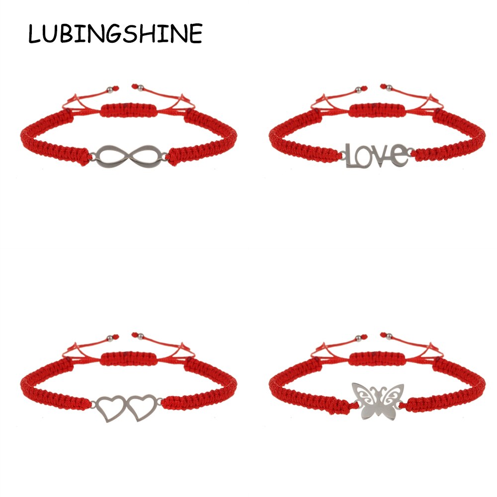 Handmade Red String heart Butterfly Pendant Bracelet Lucky Protection Matching Bracelets for Couple Lover Family Friends Women