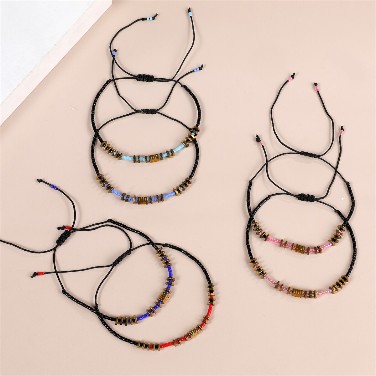 Vintage Copper Charm Bracelets Women Children Colorful Rice Beads Handmade Elastic Friendship Jewelry Valentine's Day Gift