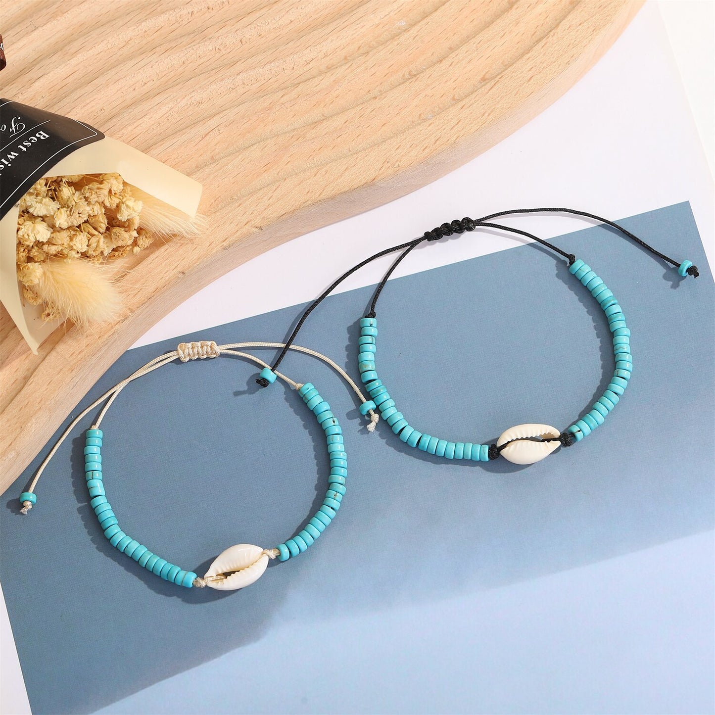 12pcs/set Green Beads Shell Charms Bracelets for Women Handmade Braided Rope Bracelets Set Fashion Summer Beach Jewelry Gift