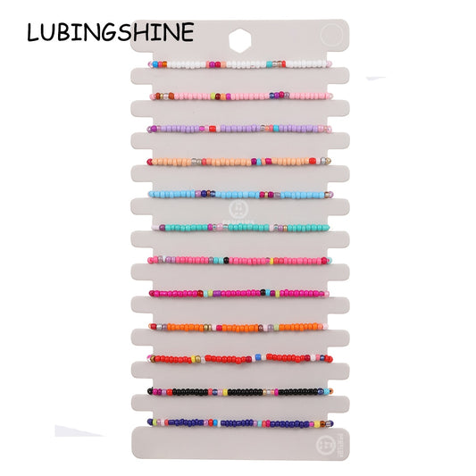 12pcs/lot Colorful Seeds Bead Bracelet for Women Men Adjustable Size Hand-woven Rope Chain Acrylic Bead Anklets