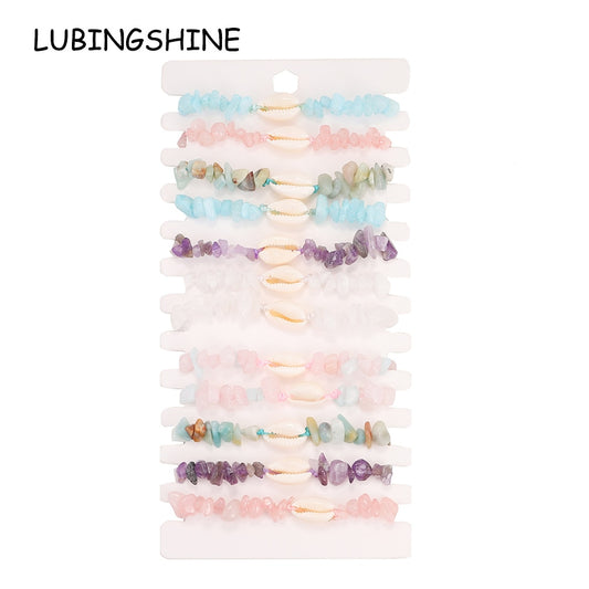 12pcs/lot Women Natural Stone Quartz Stone Bracelets&Bangles Braided Adjustable Chain Bracelet Anklet Wristband Jewelry