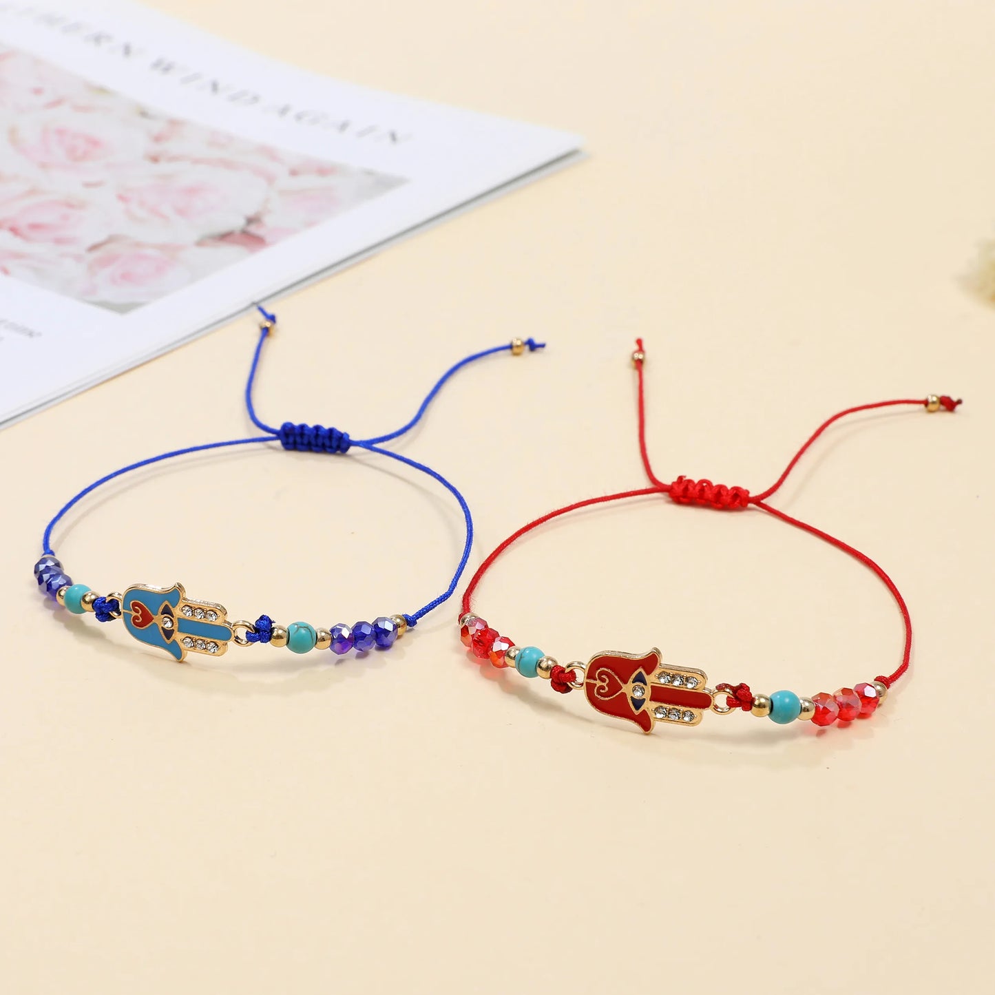 12pcs Colorful Crystal Beads Bracelet Women Braided Adjustable Rope Chain Fatima Hand Summer Anklet Jewelry Foot Leg Chain