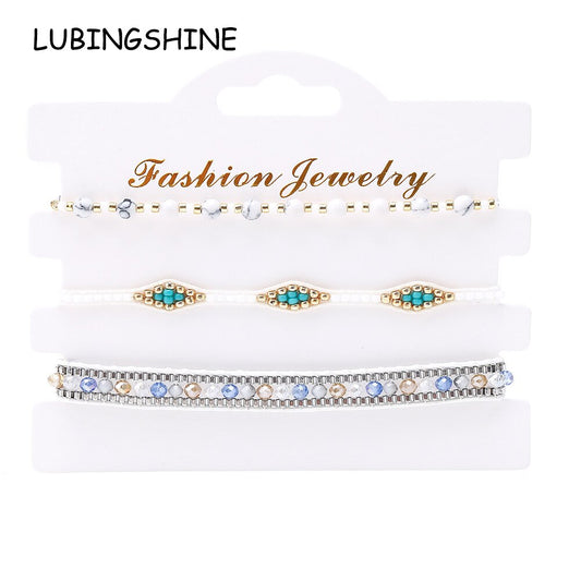 3pcs Woven Friendship Bracelets Handmade Braided Chain Ankles for Women Men Beach Crystal Beads Wrap Bracelet Adjustable Jewelry