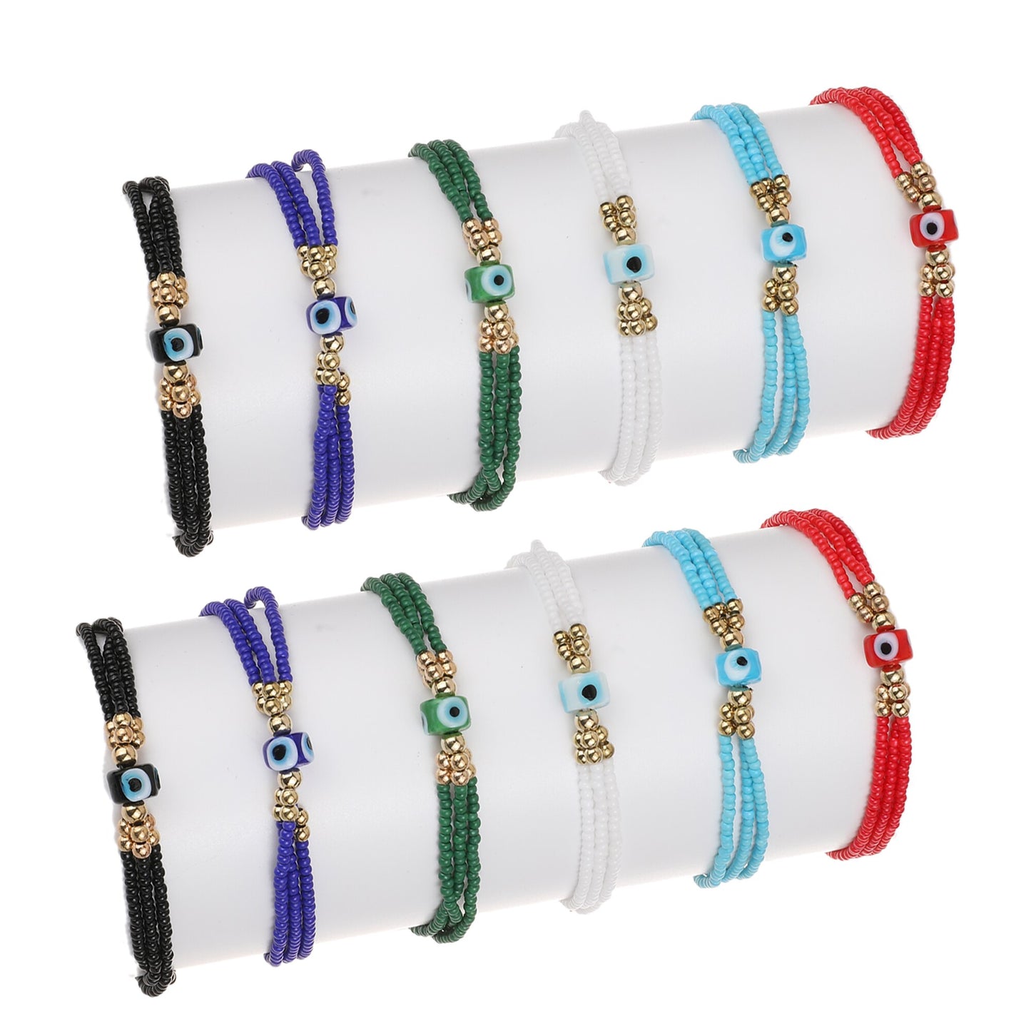 12Pcs Evil Eye Charm Bracelet Unisex Multilayer Rice Beads Braided Rope Charm Friendship Bracelet Jewelry Gift Wholesale