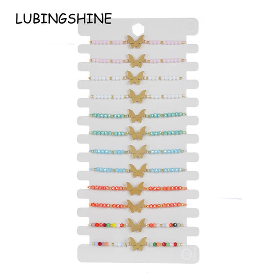 12pcs Handmade Braided Rhinestone Plated Gold Color Butterfly Bracelets for Women Men Rope Chain Bracelet Party Jewelry