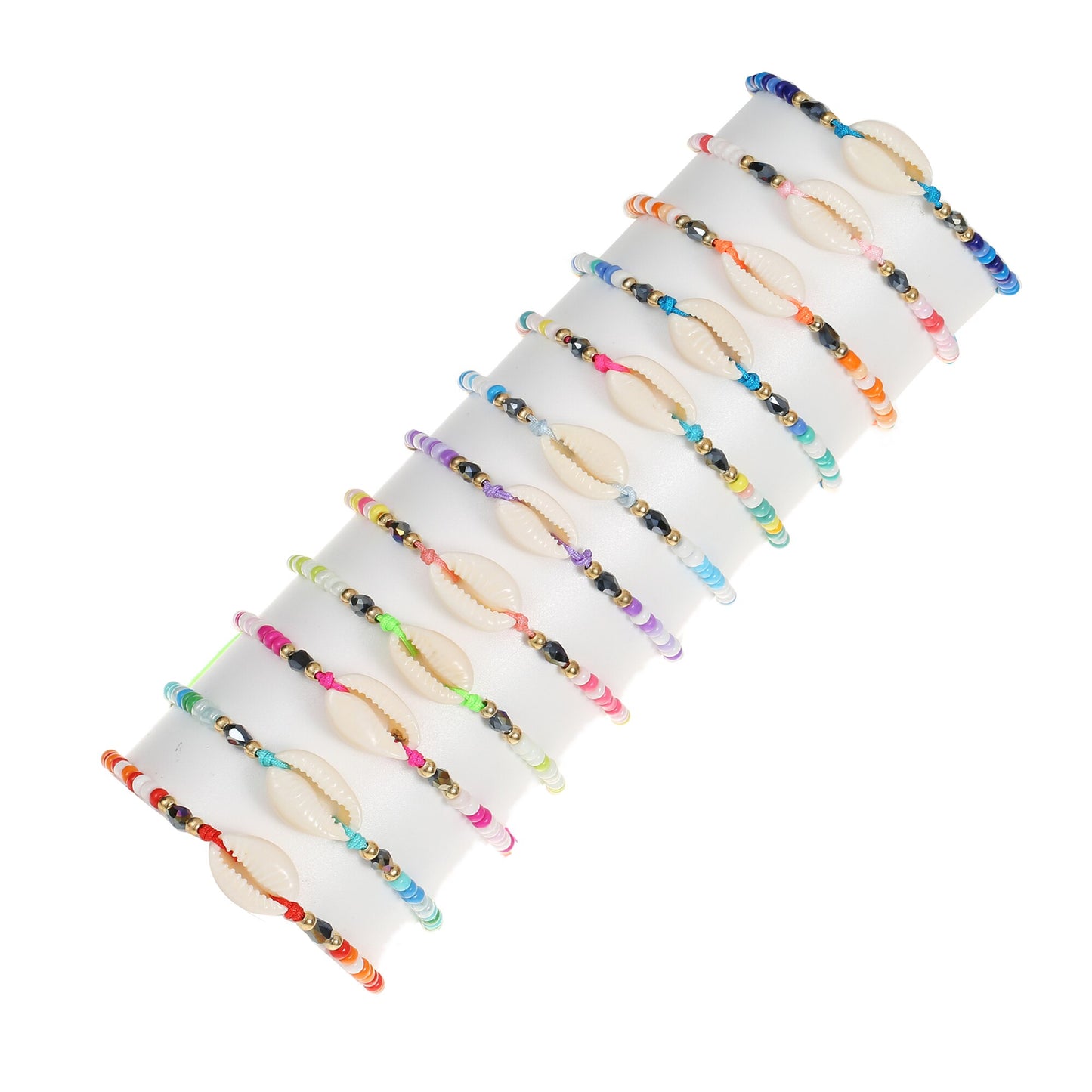 12pcs/Set Crystal Beads Shell Charms Bracelets Adjustable Handmade Woven Rope Chain Bracelet for Women Ethnic Cuff Jewelry