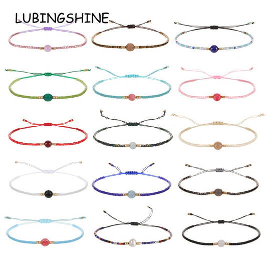 1pc Natural Stone Beads Pendant Charm Braided Bracelets for Women Girls Handmade Adjustable Chain Party Jewelry