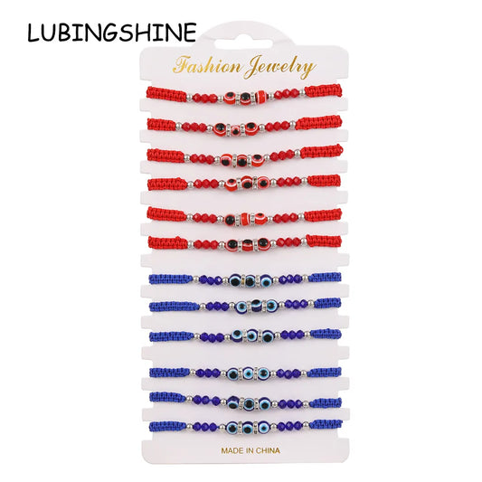 Boho 12pcs Handmade Thick Lucky Red Rope Braided Bracelet Evil Eye Bead Chain Adjustable Bracelets for Women Men