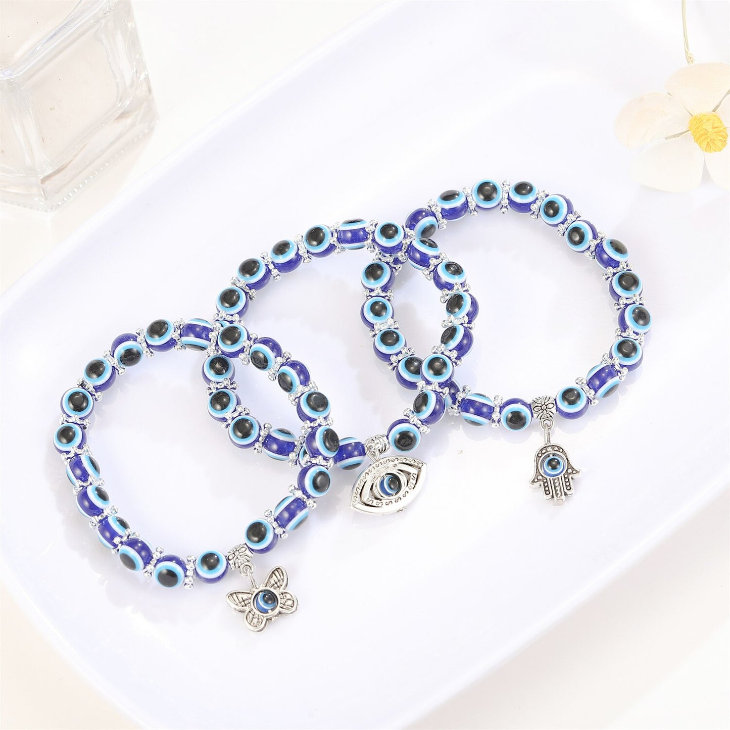 Turkish Blue Eyes Bracelet Fatima Palm Evil Eye Beaded Bracelets for Men Women Amulet Jewelry