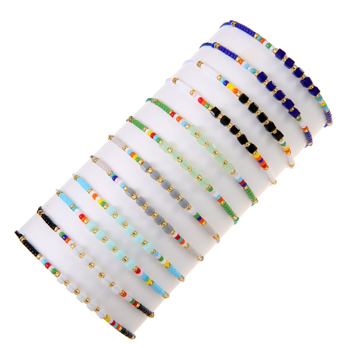 12pcs Colorful Japanese Rice Beads Square Crystal Braided Bracelet Set for Women Hand Braided Rope Chain Jewelry