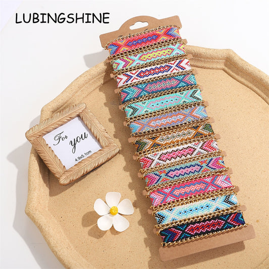 12pcs Women Braided Rope Bracelet Completely Embroidery Bracelet Fashion Wide Cuff Waterproof Anklets Jewelry