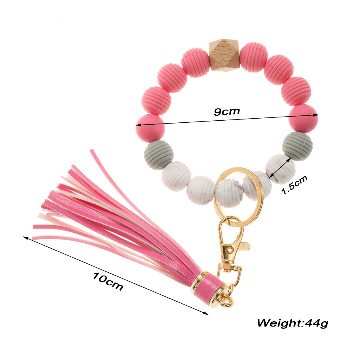 Silicone Key Ring Bracelet Wristlet Keychain Unique Beaded Bangle Key Chains for Women with Leather Tassel
