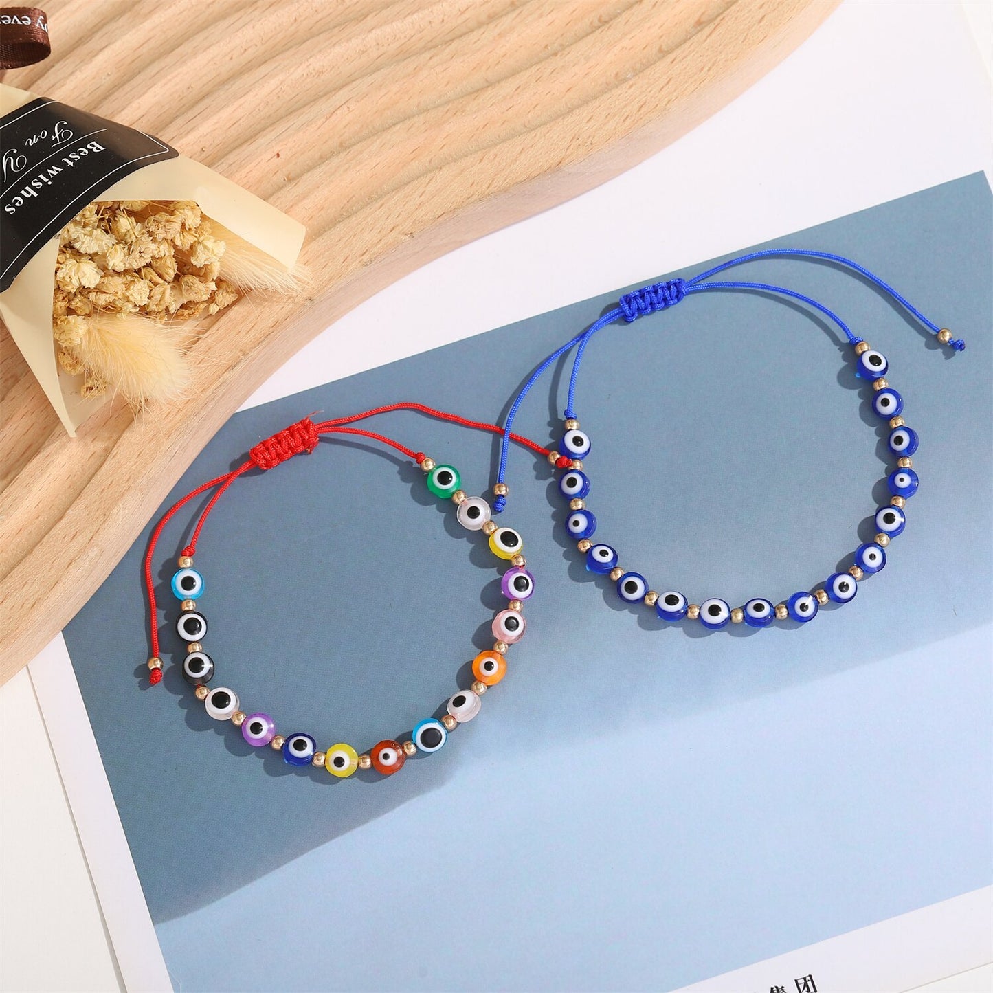 12 Pcs/lot Blue Evil Eye Charm Bracelets Set for Women Men Braided Adjustable Rope Resin Beads Couple Bracelet Fashion Jewelry