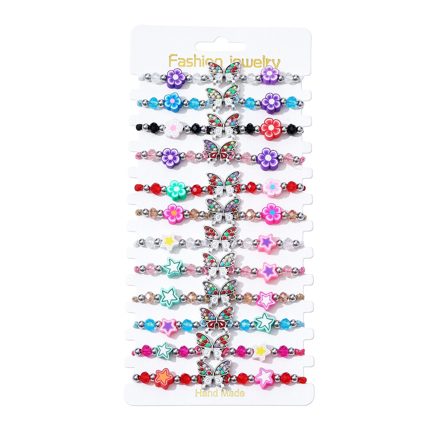 12pcs/lot Women Butterfly Flower Pendant Crystal Bead Charms Bracelets Set Child Braided Adjustable Rope Chain Anklet Jewelry