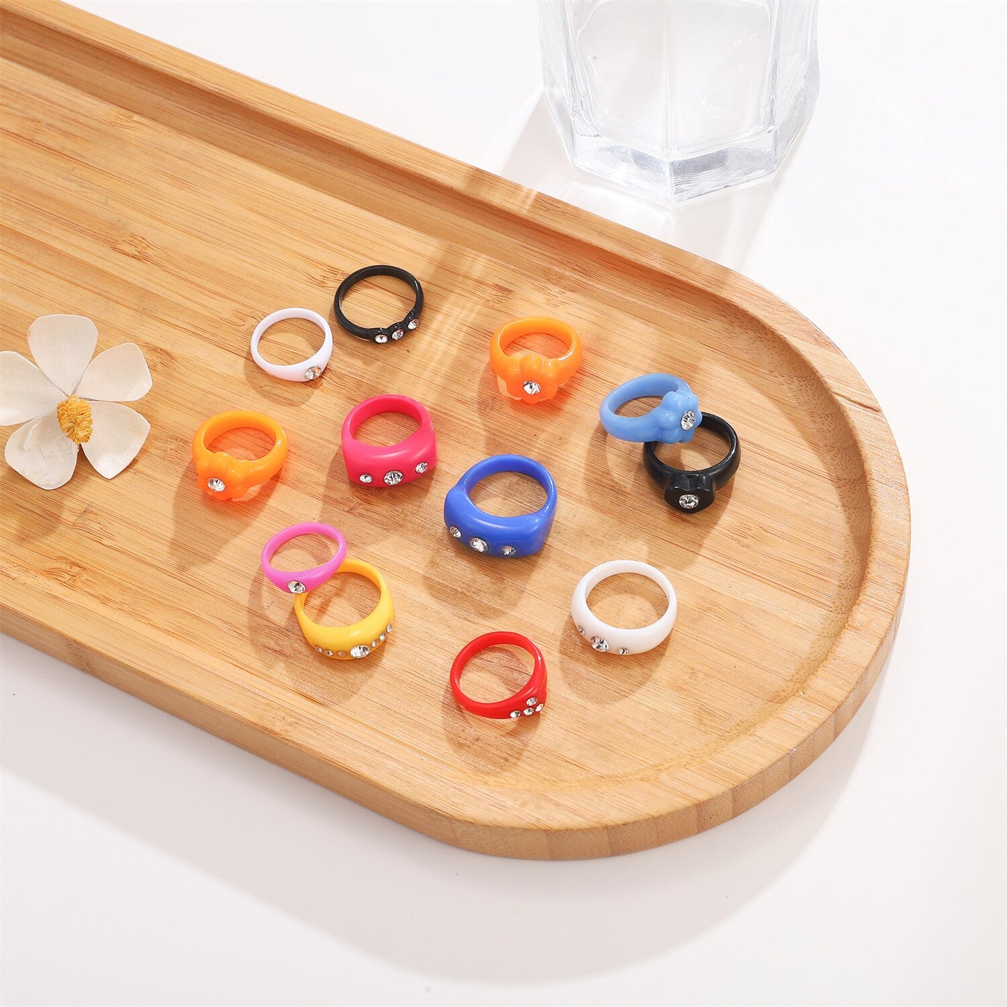 20pcs/lot Korean Fashion Glow In The Dark Rings Geometric Irregular Colorful Transparent Resin Acrylic Ring Wholesale