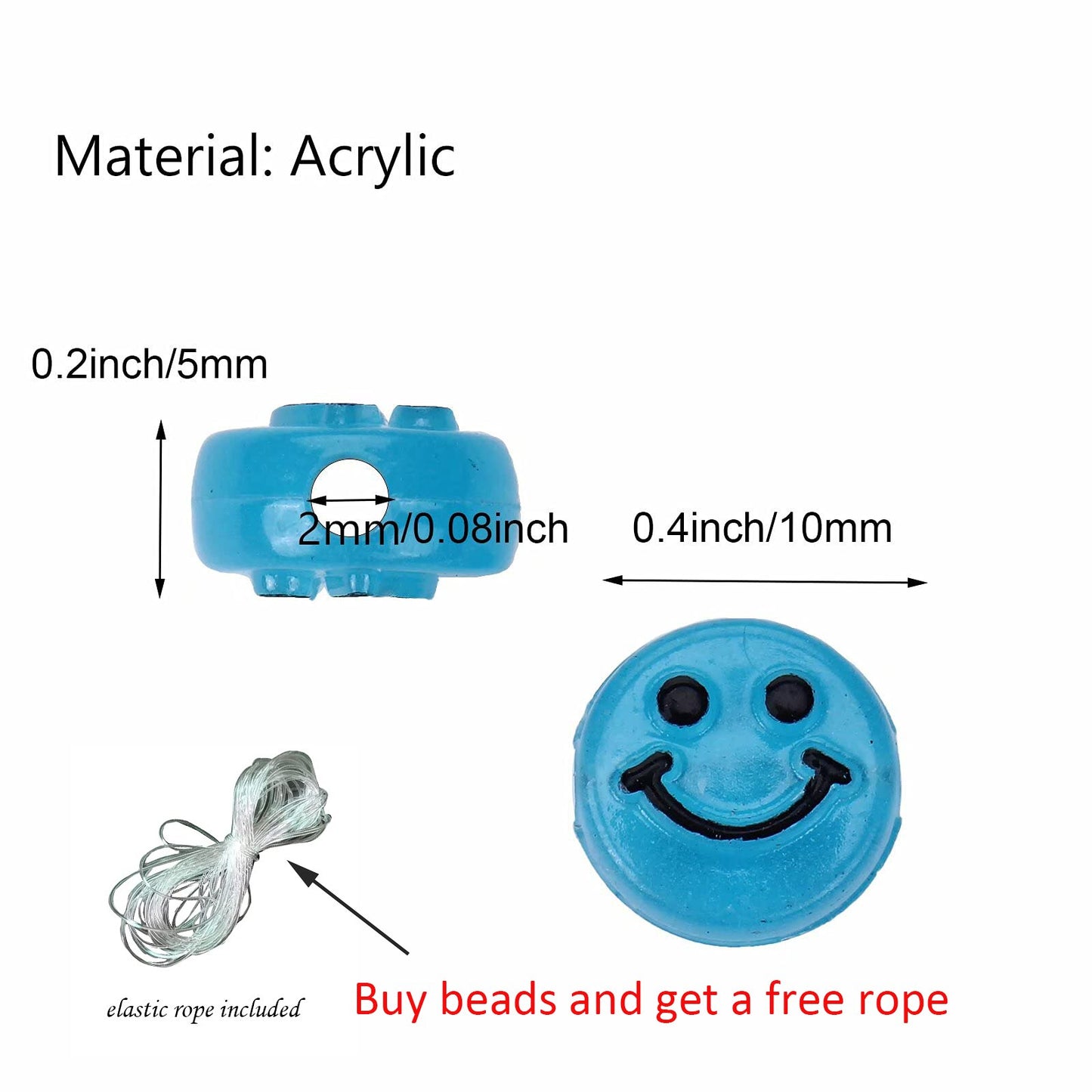 50pcs Glowing Solar Luminous Smiley Face Beads Mixed Acrylic Glow In The Dark Happy Face Beads Charms with Rope for DIY Jewelry