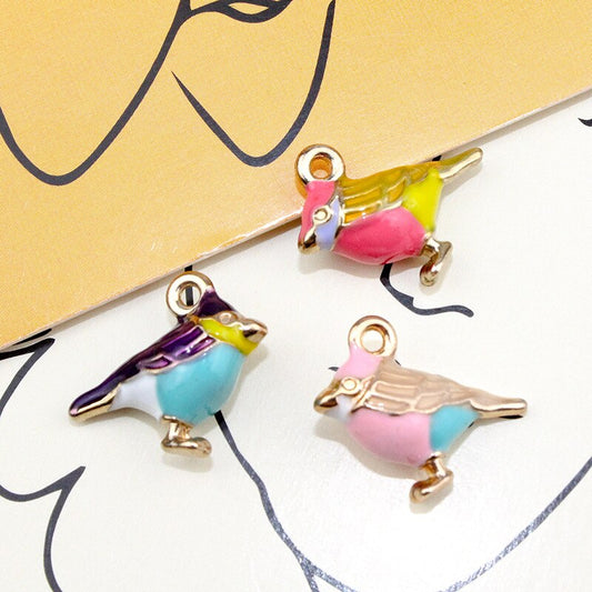 10pcs Drip Oil Alloy Bird Pendant DIY Accessories for Necklace Earrings Jewelry Making Color Enamel Three-dimensional Pendant