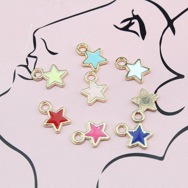 50pcs/lot Metal Drip Oil Star Pendants DIY Making Earrings Necklaces Jewelry DIY Accessories Wholesale