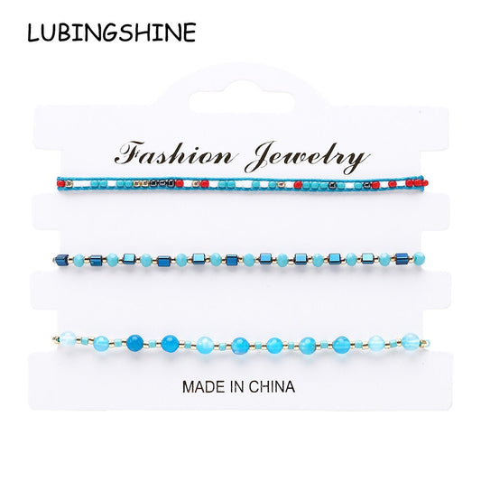 3pcs/lot Bohemia Woman Men Handmade Weave Adjustable Rope Chain Crystal Charms Bracelets Wrap Bracelet Bangle Wristband Jewelry