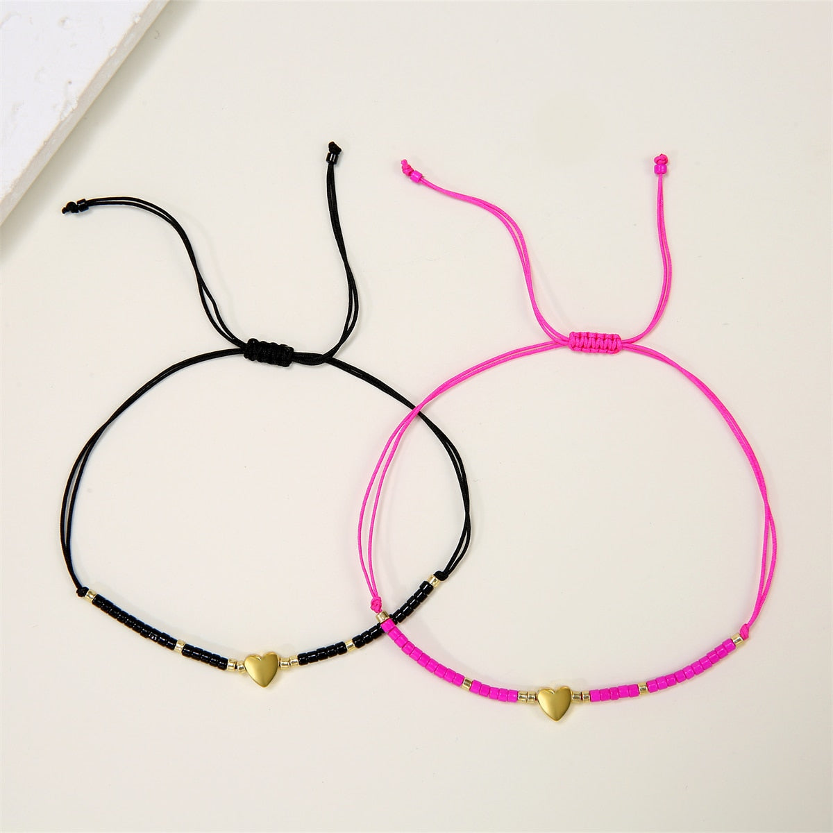 12pcs Plated Gold Heart Charm Bracelet Set for Women Fashion Woven Rope Seed Beaded Bracelet Handmade Jewelry Accessories