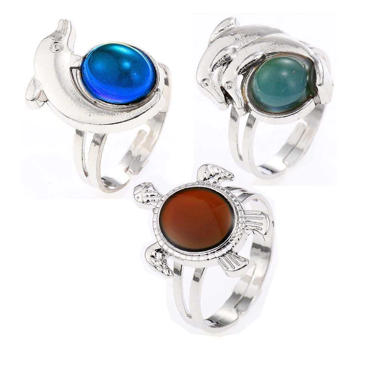 3Pcs/lot Animal Mood Ring Adjustable Size Turtle Dolphin Temperature Change Color Rings for Women Decoration Gifts